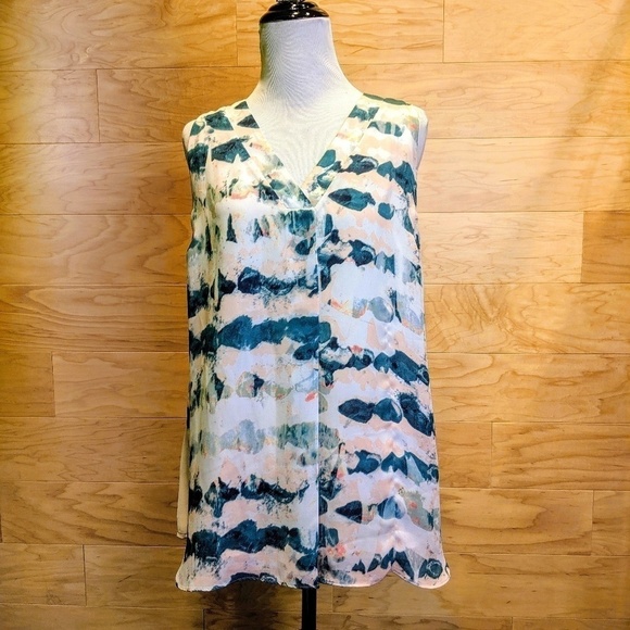 CAbi Tie Dye Blue & Pink Sleeveless Blouse Size Small - Picture 1 of 4